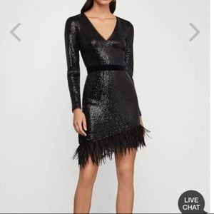 BCBGMAXAZRIA sequin feather cocktail dress